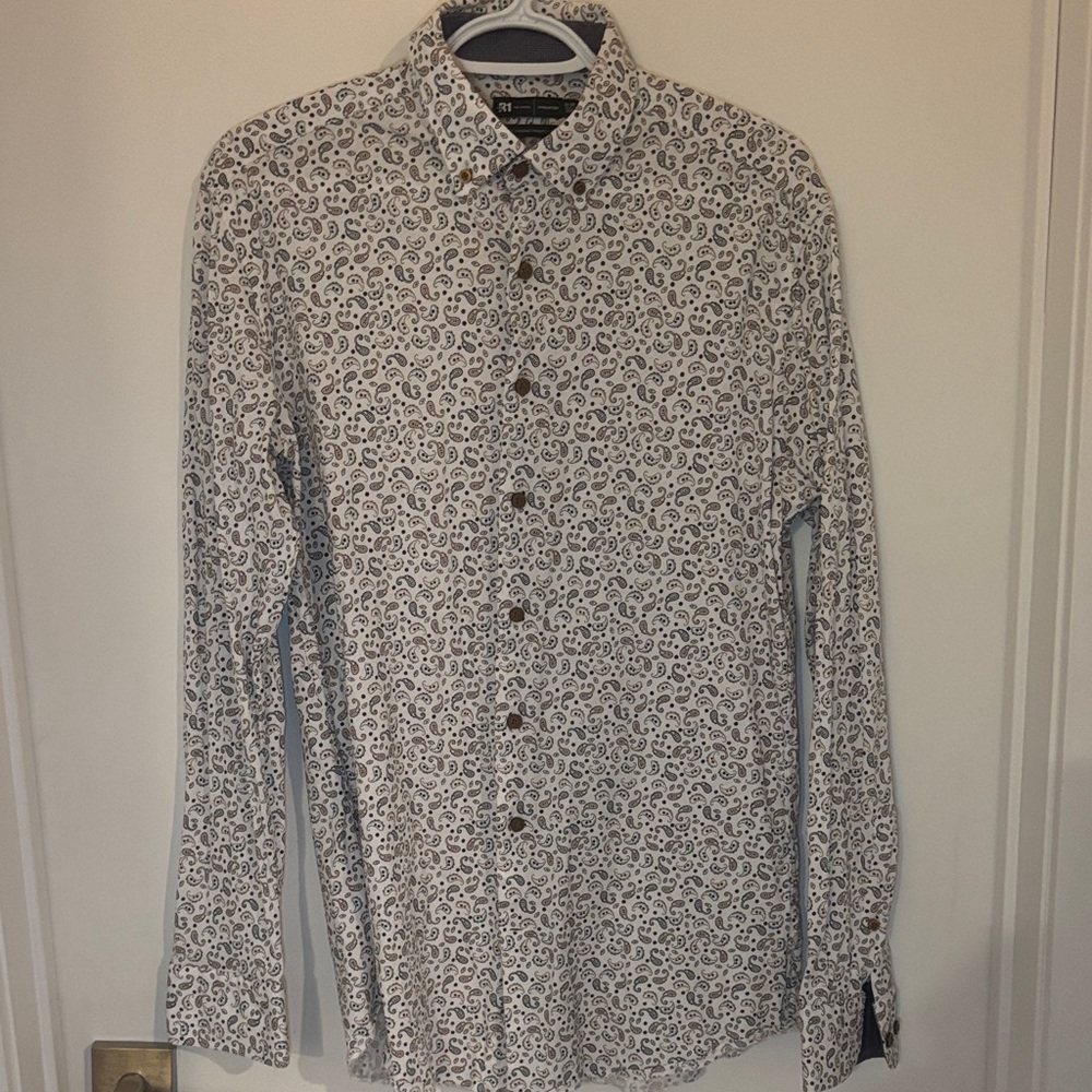 Simons White and Brown Paisley Button Down Shirt